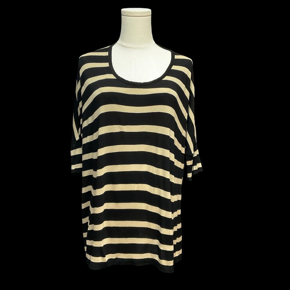 Black/Tan Striped Tee w/ Fitted Cuffs